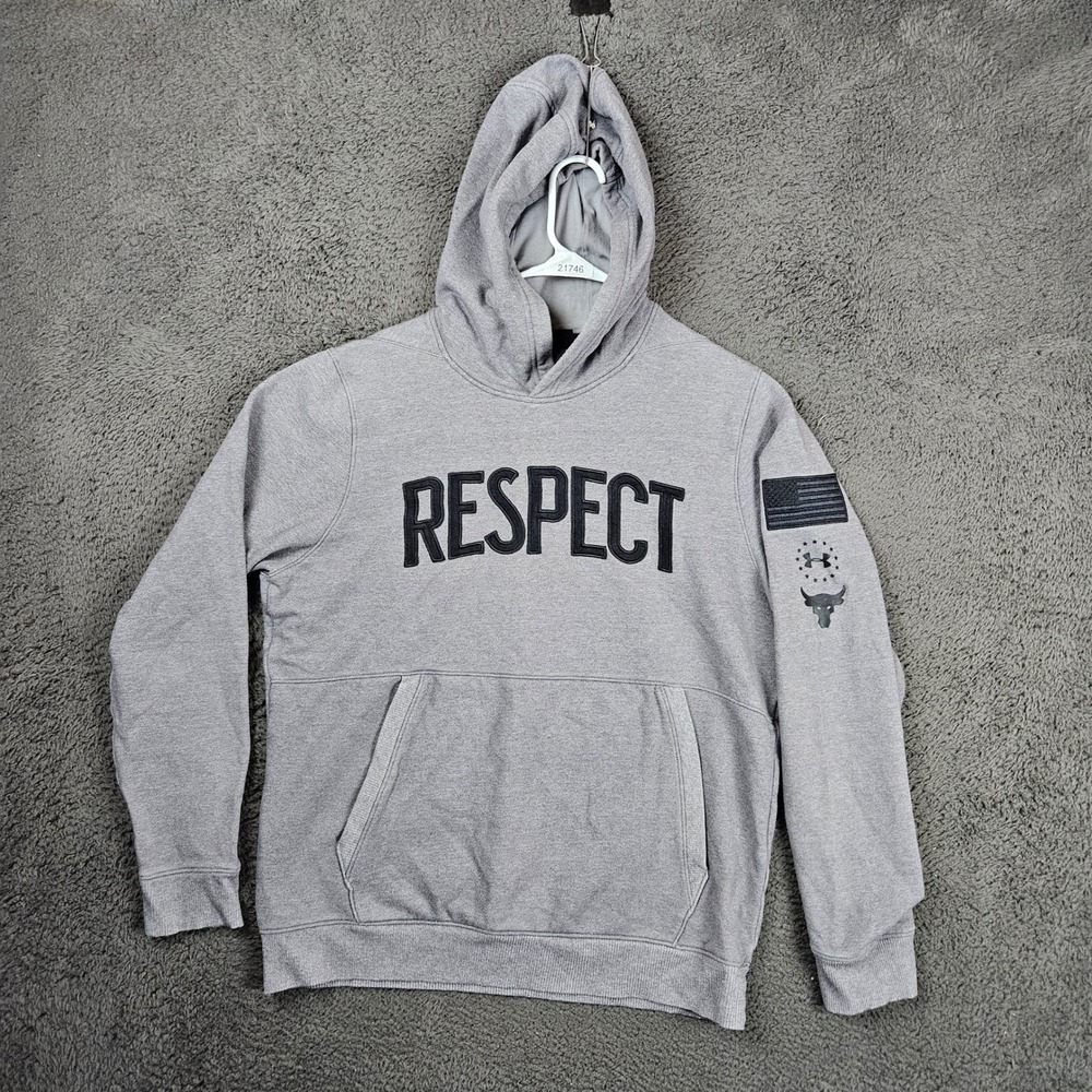 Under Armour Project Rock Respect Hoodie Gray Mens Medium ColdGear Threadborne